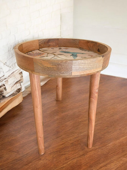 Mango Wood Side Table & Detachable Tray – Bird & Bloom Design