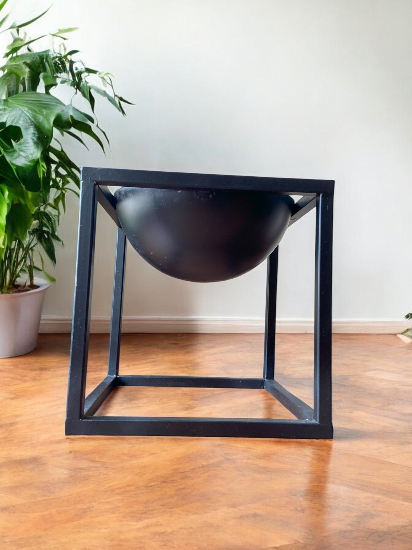 Geometric Metal Planter Stand with Matte Black Bowl