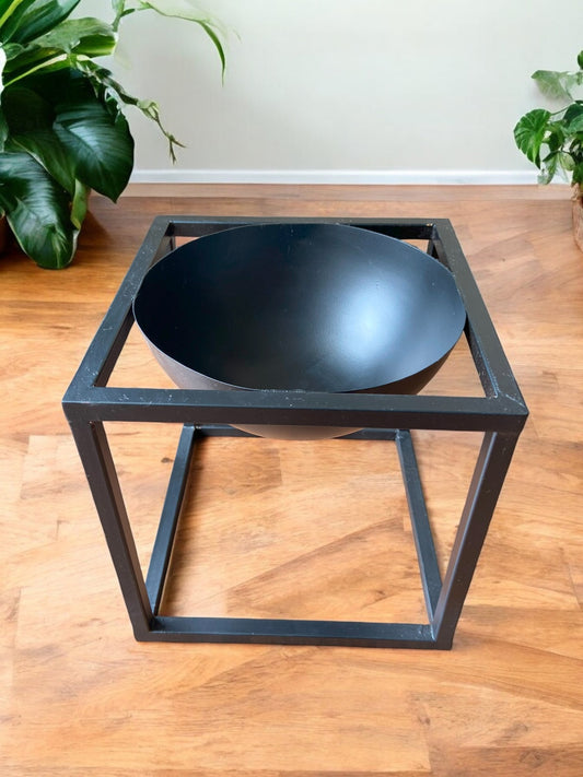 Geometric Metal Planter Stand with Matte Black Bowl