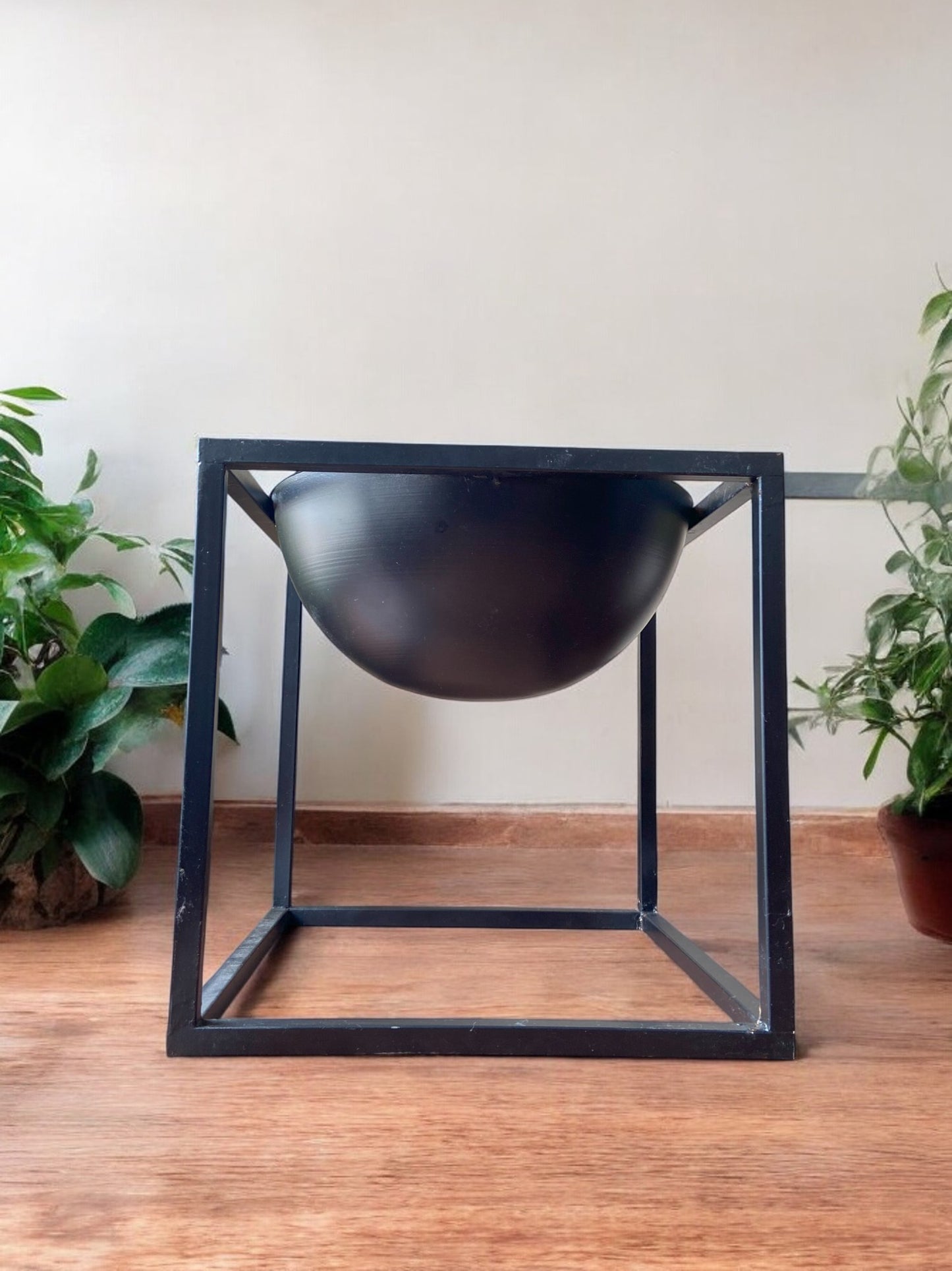 Geometric Metal Planter Stand with Matte Black Bowl