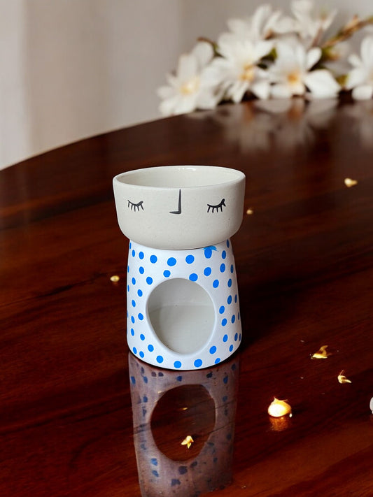 Handmade Ceramic Oil Burner – Polka Dot Face Motif