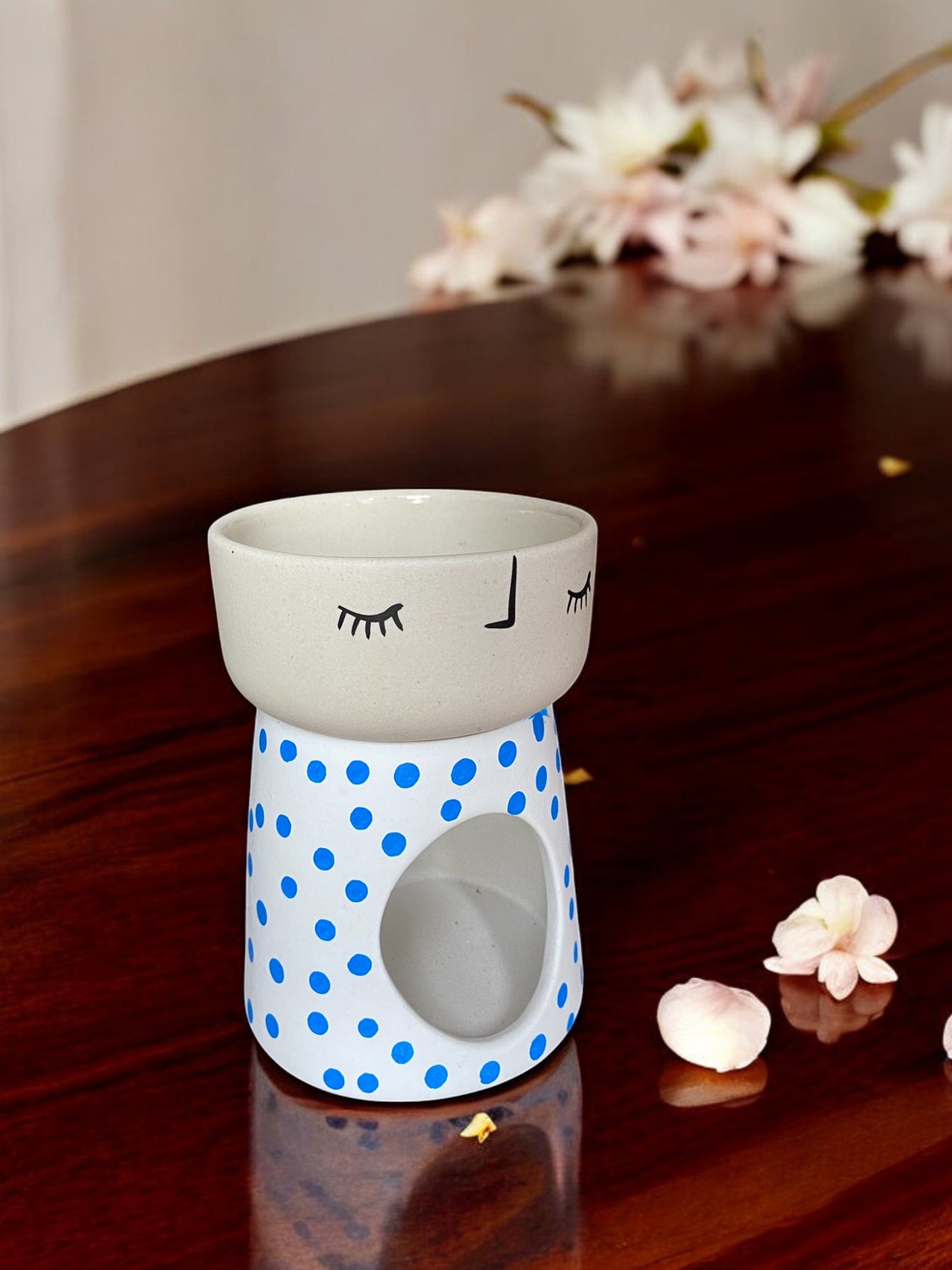 Handmade Ceramic Oil Burner – Polka Dot Face Motif