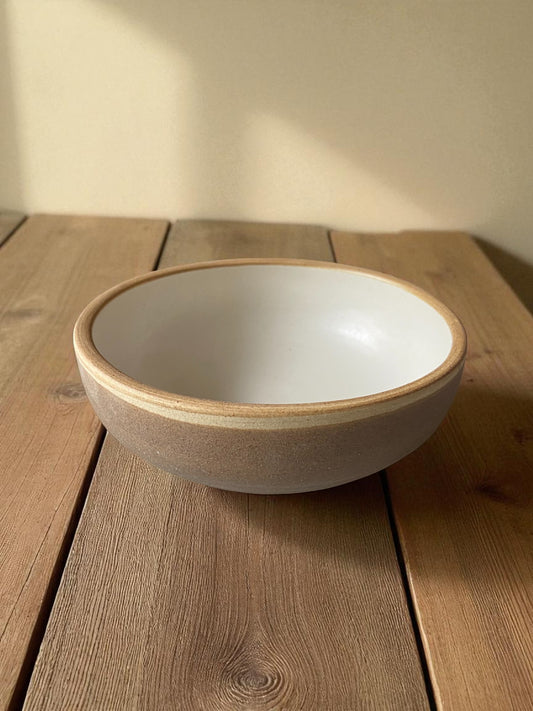 Handcrafted Ceramic Serving Bowl, White Interior with Natural Clay Exterior, Modern Rustic Design