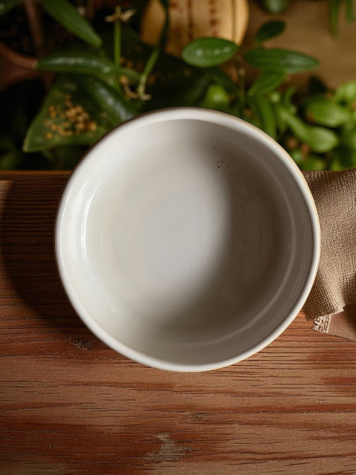 Modern Ceramic Serving Bowl, Matte Sand Exterior with White Interior, Deep Round Design
