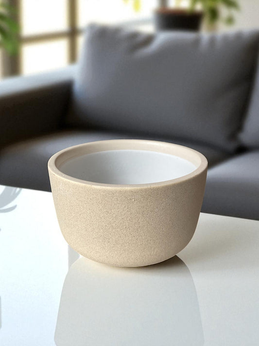 Modern Ceramic Bowl with Matte Sand Exterior and White Interior