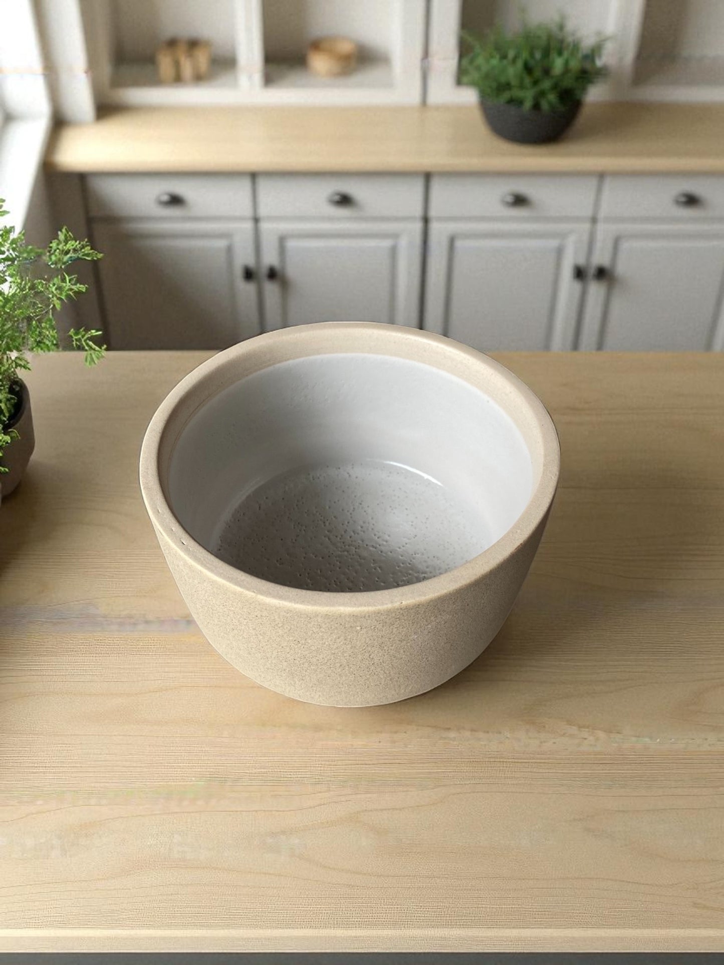 Modern Ceramic Bowl with Matte Sand Exterior and White Interior