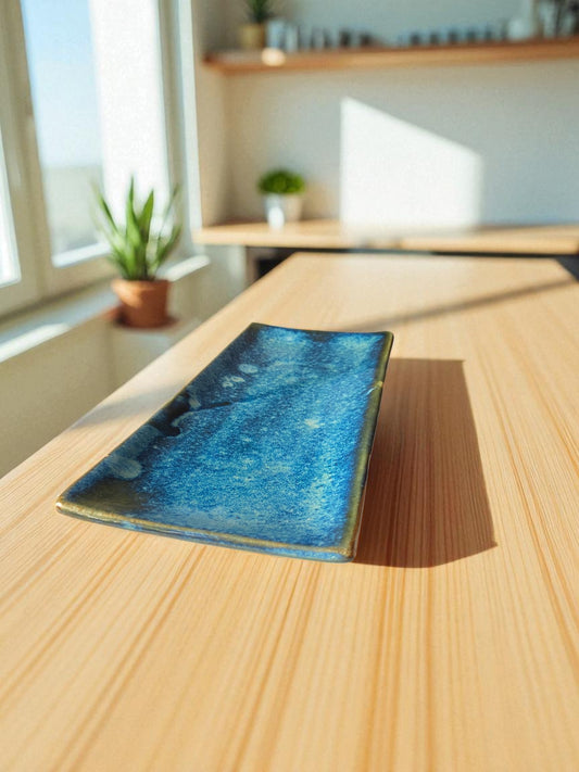 Handcrafted Ceramic Serving Platter, Deep Ocean Blue, Glazed Finish