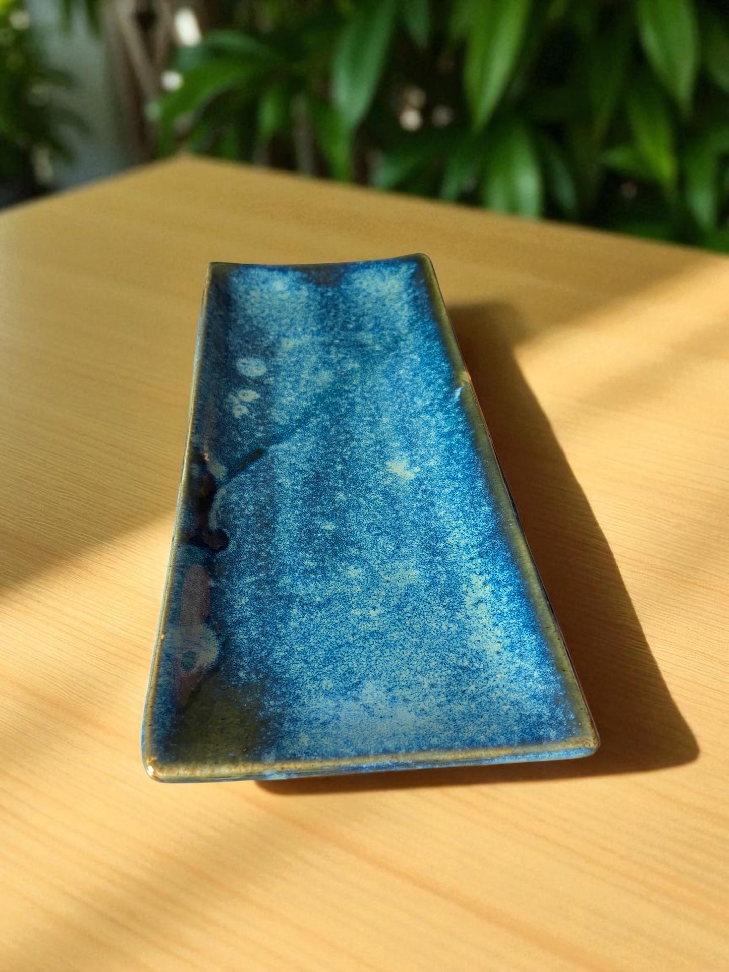 Handcrafted Ceramic Serving Platter, Deep Ocean Blue, Glazed Finish