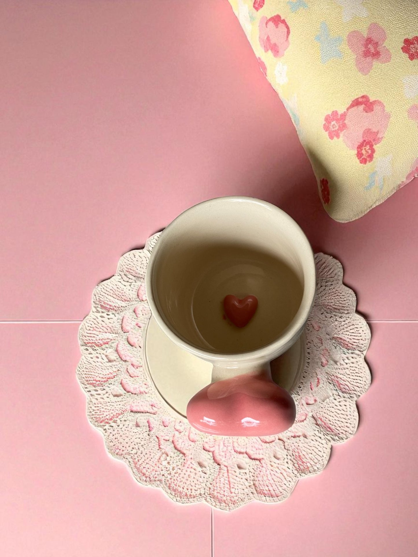 Ceramic Coffee Mug with Pink Heart Handle