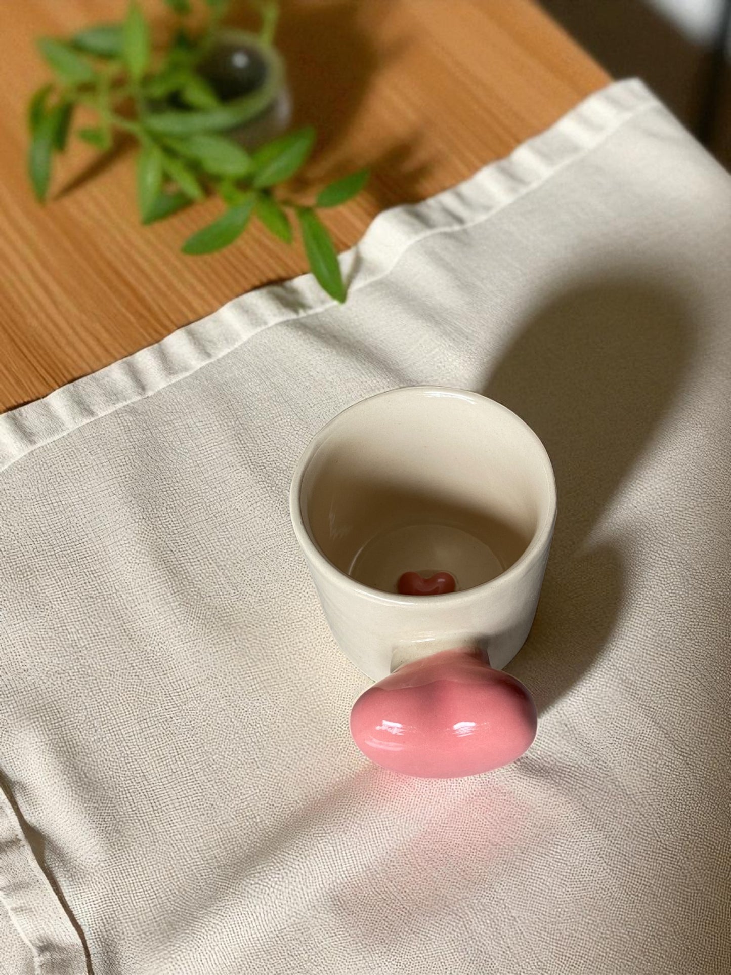 Ceramic Coffee Mug with Pink Heart Handle