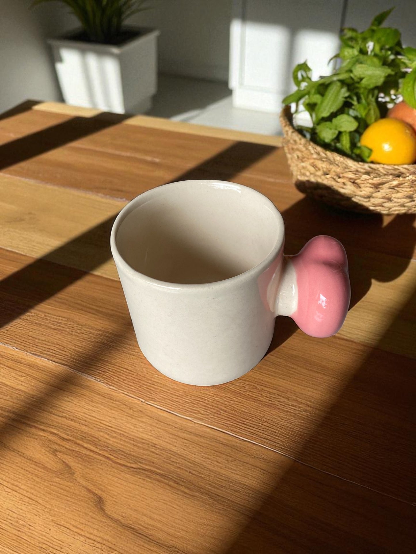 Ceramic Coffee Mug with Pink Heart Handle