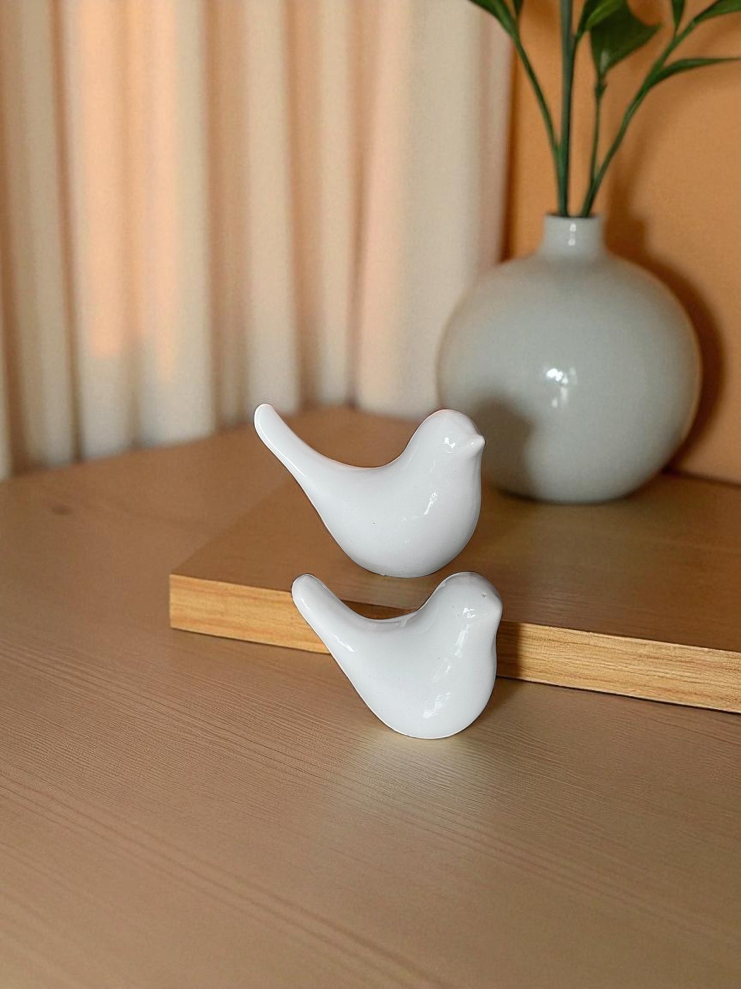 Ceramic Bird Figurines, White Decorative Dove Sculptures, Set of 2