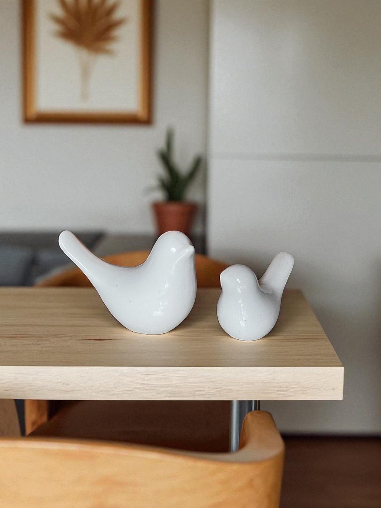 Ceramic Bird Figurines, White Decorative Dove Sculptures, Set of 2