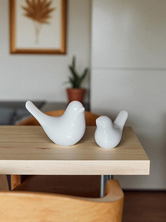 Ceramic Bird Figurines, White Decorative Dove Sculptures, Set of 2