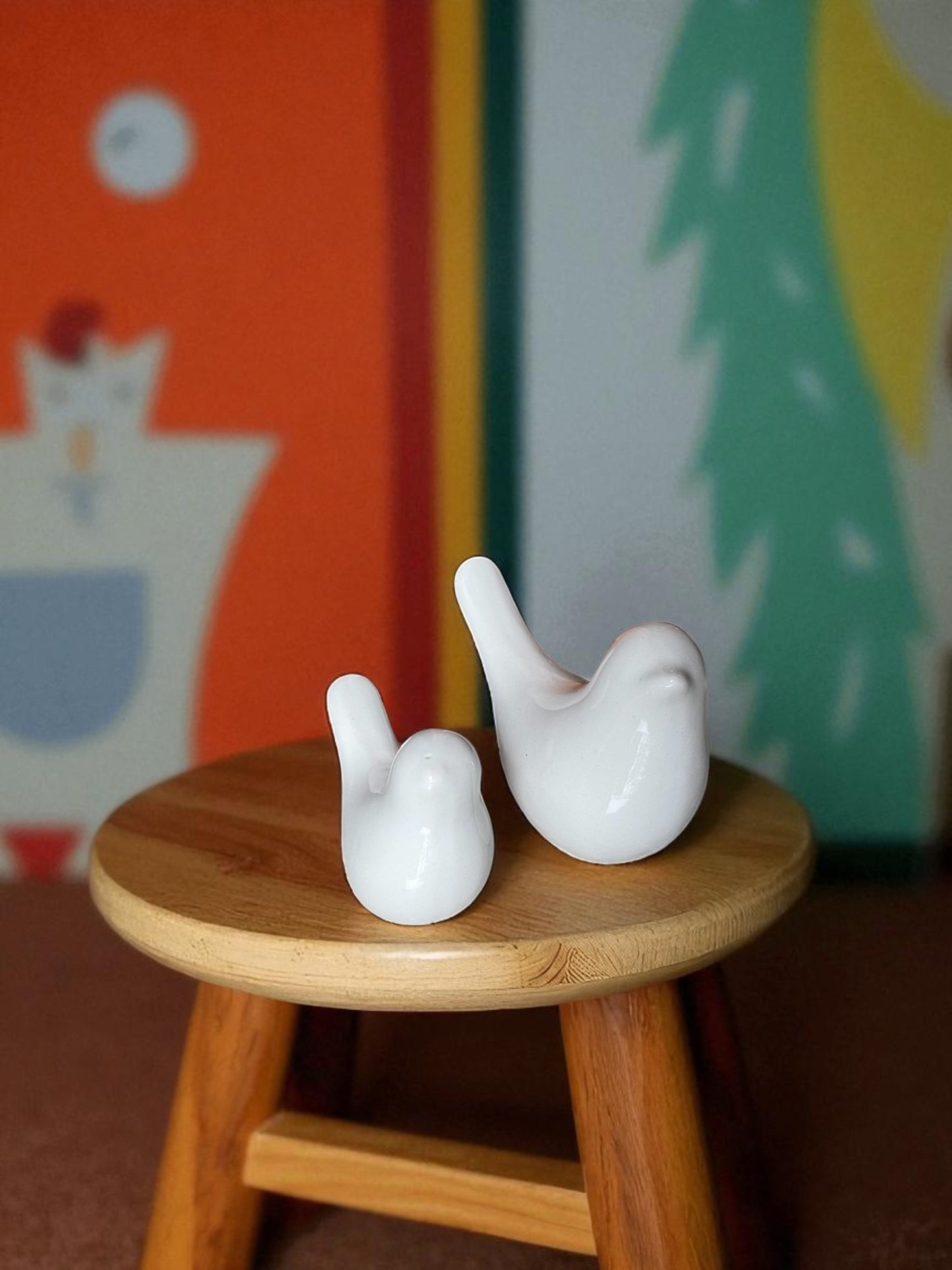 Ceramic Bird Figurines, White Decorative Dove Sculptures, Set of 2