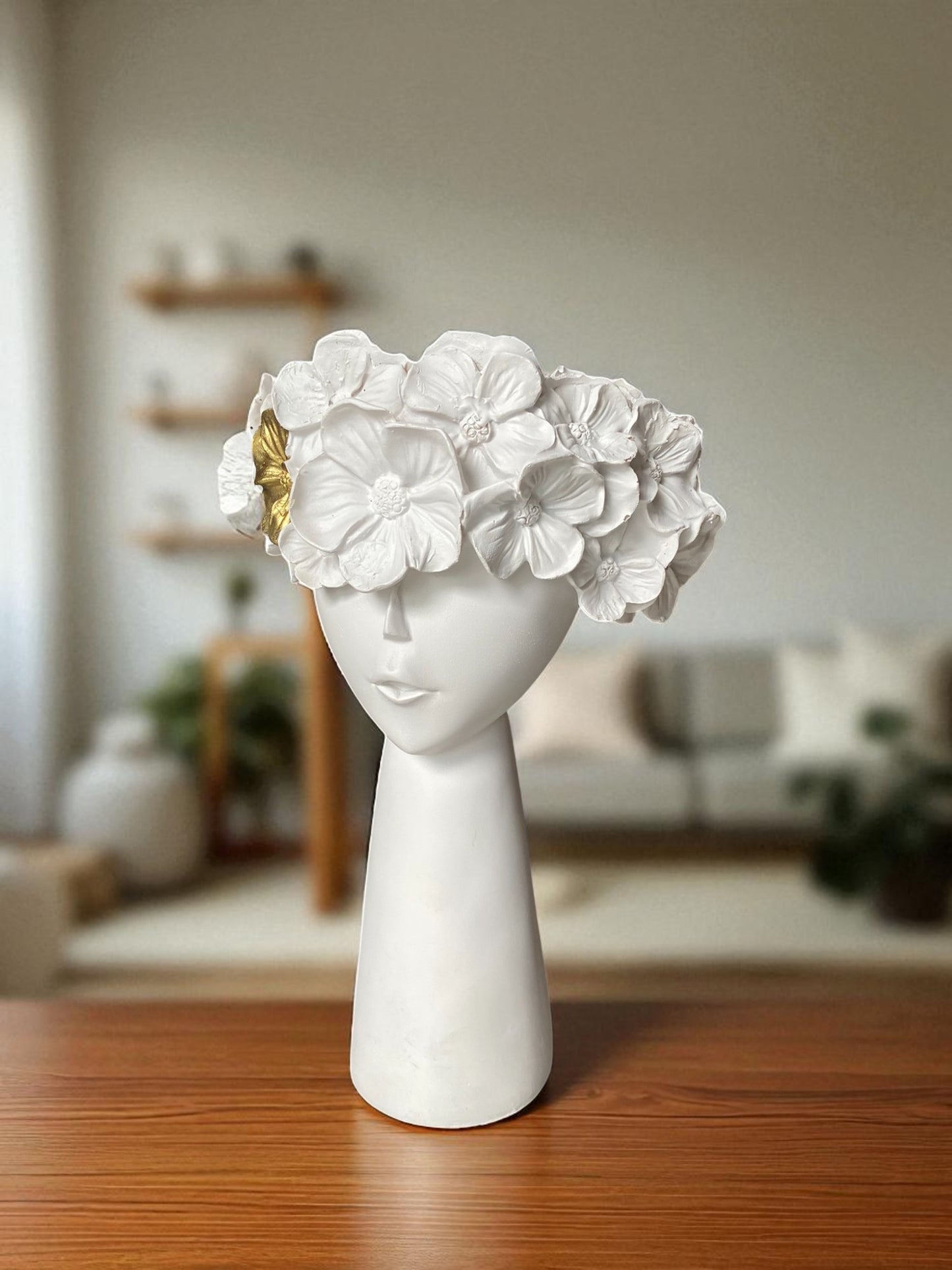 Decorative Charming Lady Head Vase with Gold Floral Crown