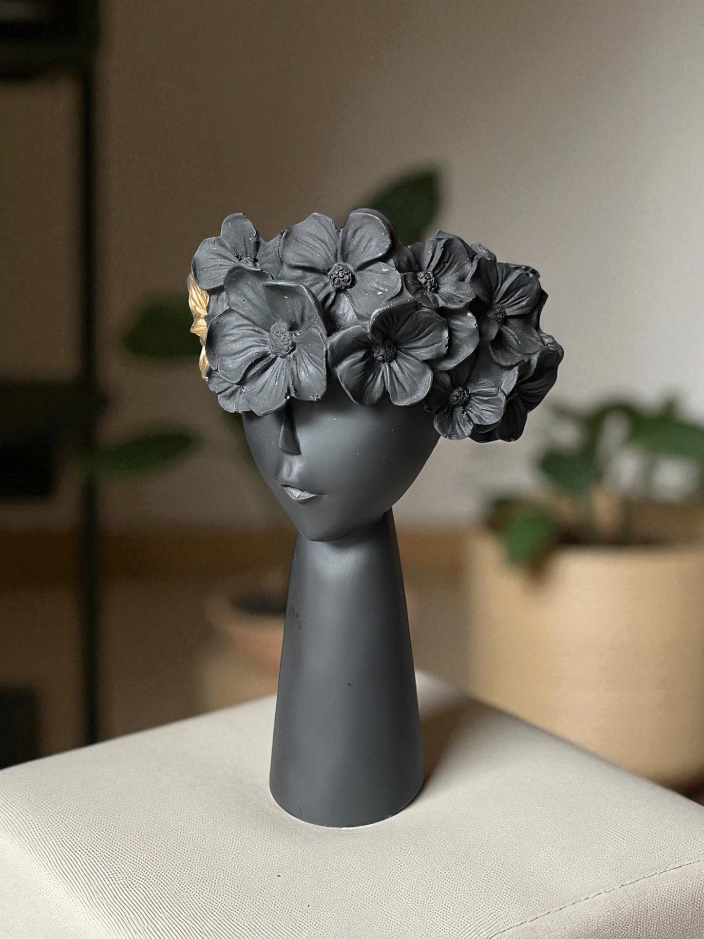 Decorative Charming Lady Head Vase with Gold Floral Crown