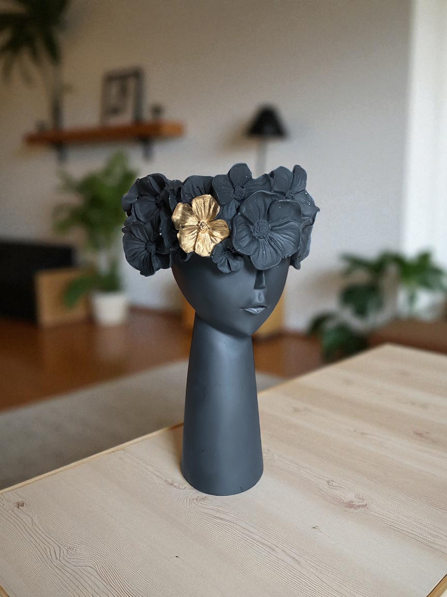 Decorative Charming Lady Head Vase with Gold Floral Crown