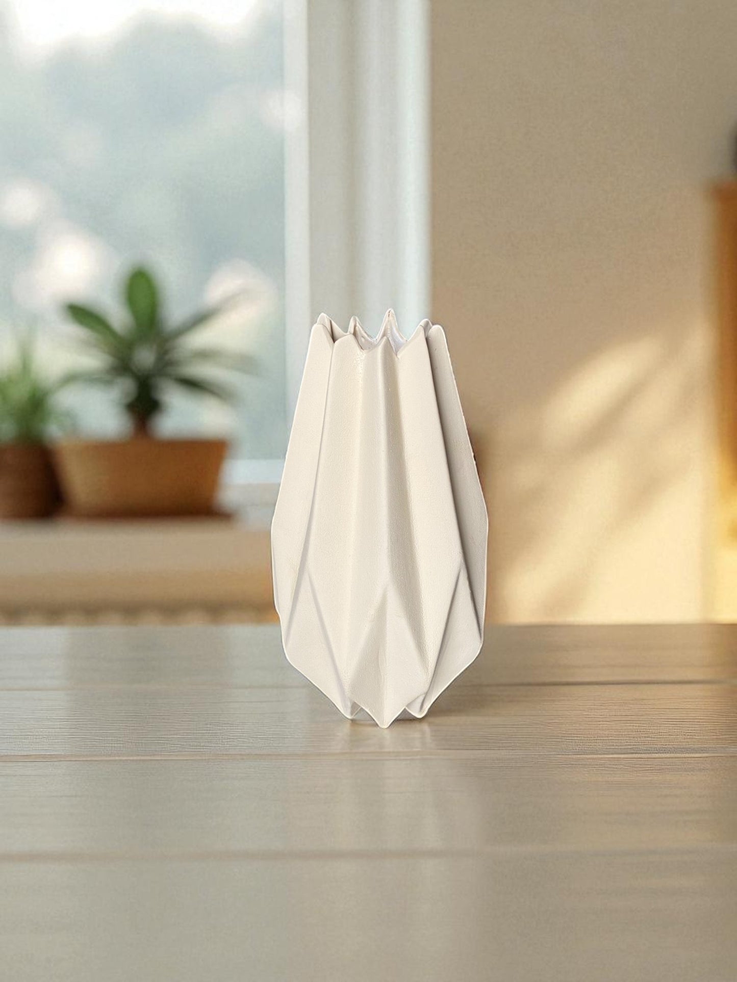 Modern Geometric Ceramic Flower Vase, Origami-Style Design