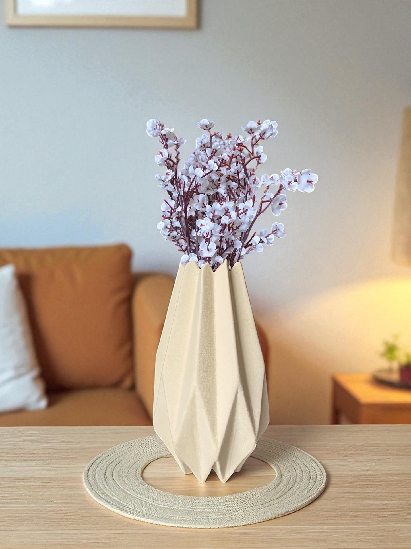 Modern Geometric Ceramic Flower Vase, Origami-Style Design