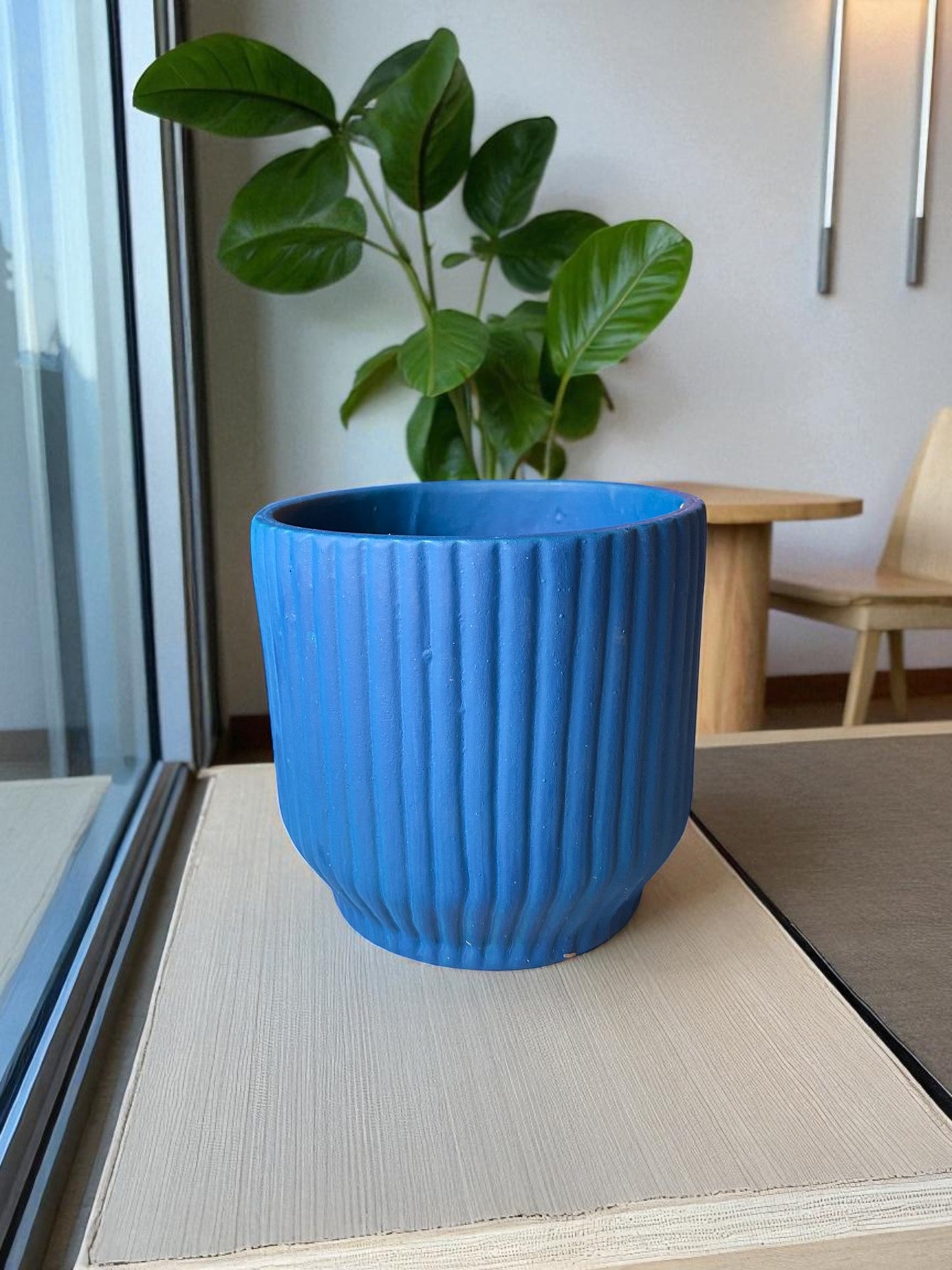 Modern Ribbed Ceramic Plant Pot, Indoor Outdoor Decorative Planter