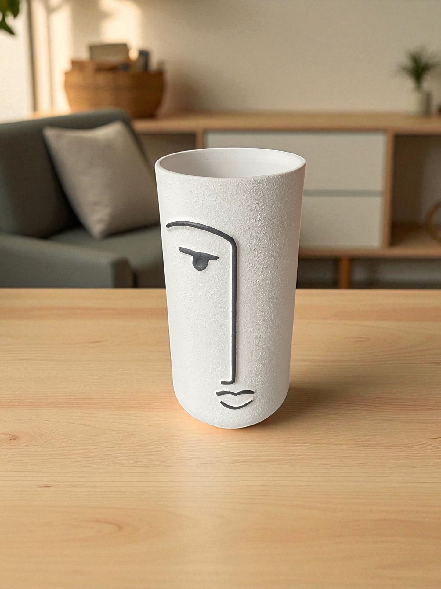 Modern Abstract Half Face Ceramic Vase, Minimalist Design