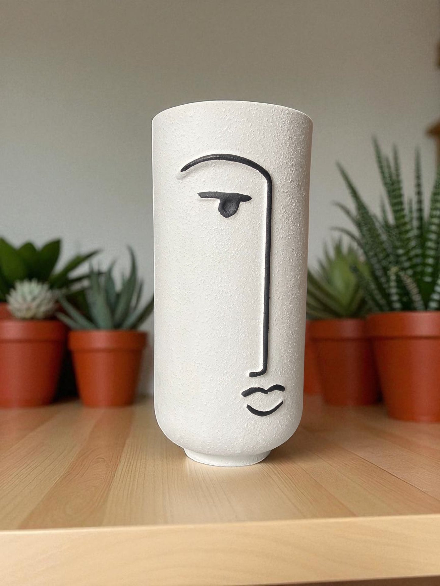 Modern Abstract Half Face Ceramic Vase, Minimalist Design