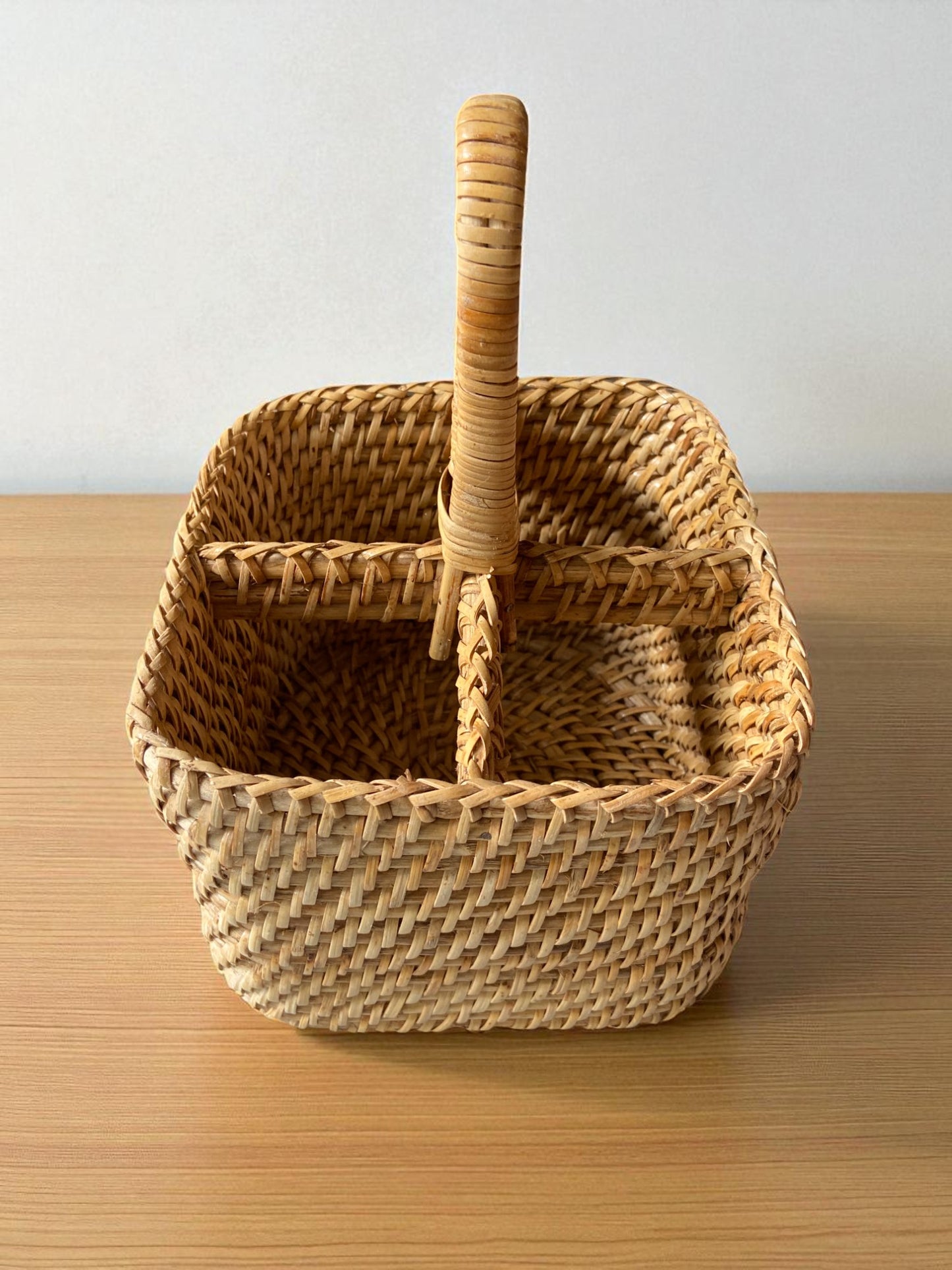 Handwoven Rattan Square Storage Basket with Handle, Natural Wicker