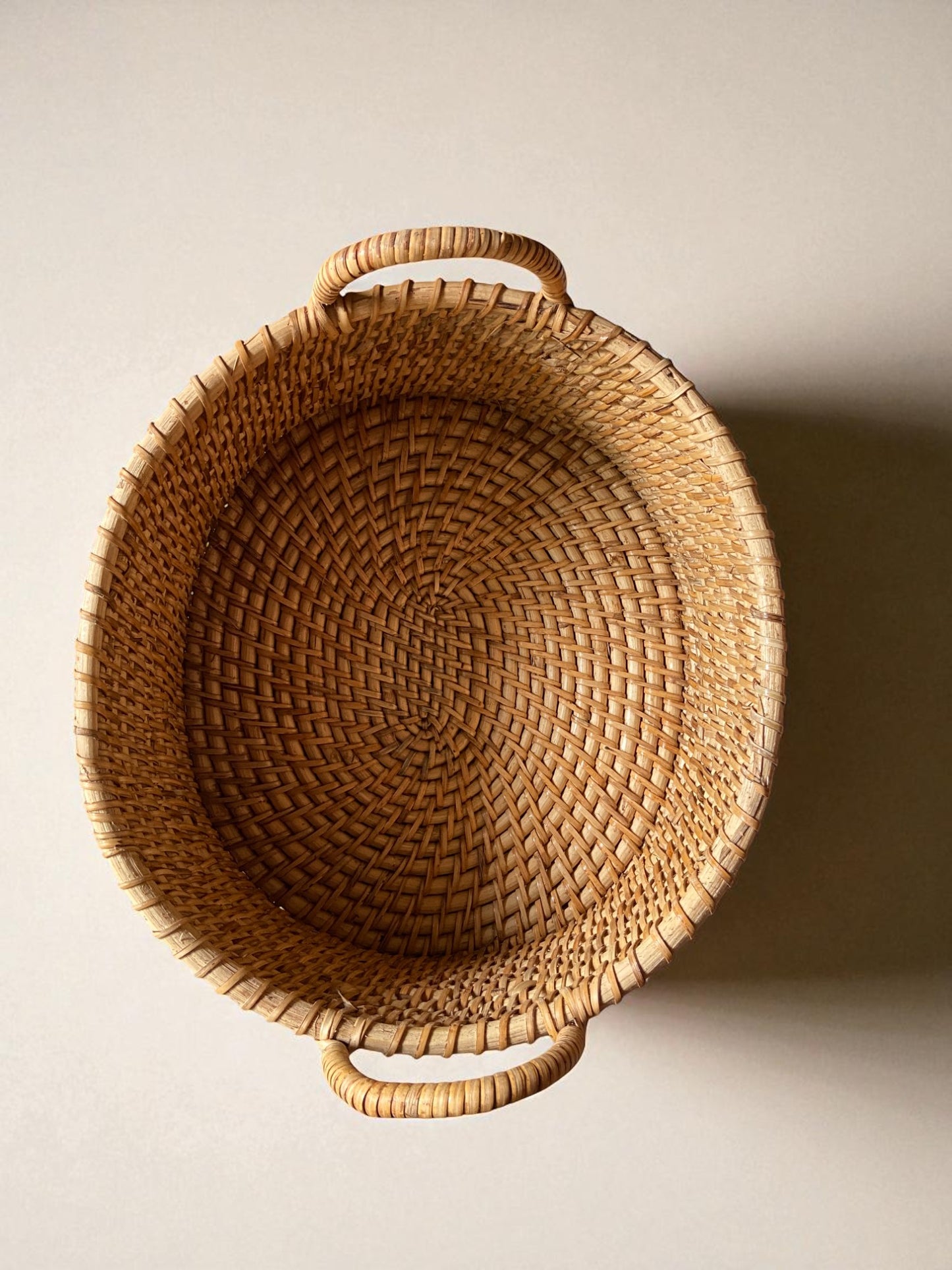 Handwoven Natural Rattan Storage Basket with Handles, Oval Decorative Wicker Container
