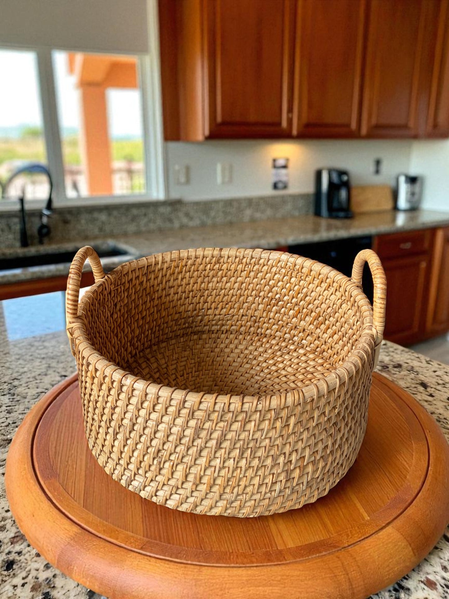 Handwoven Natural Rattan Storage Basket with Handles, Oval Decorative Wicker Container