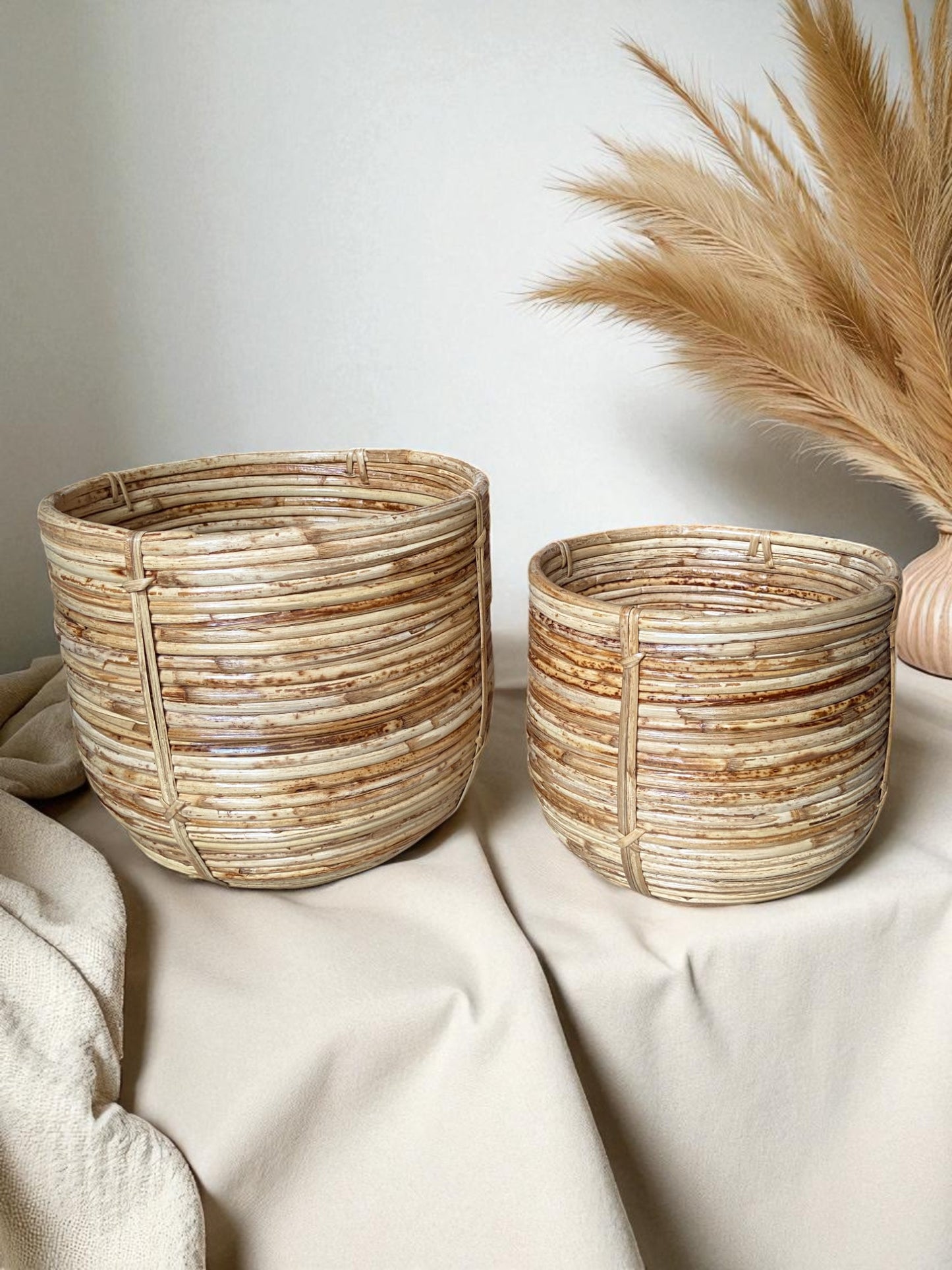 Natural Rattan Planter, Handwoven Decorative Containers