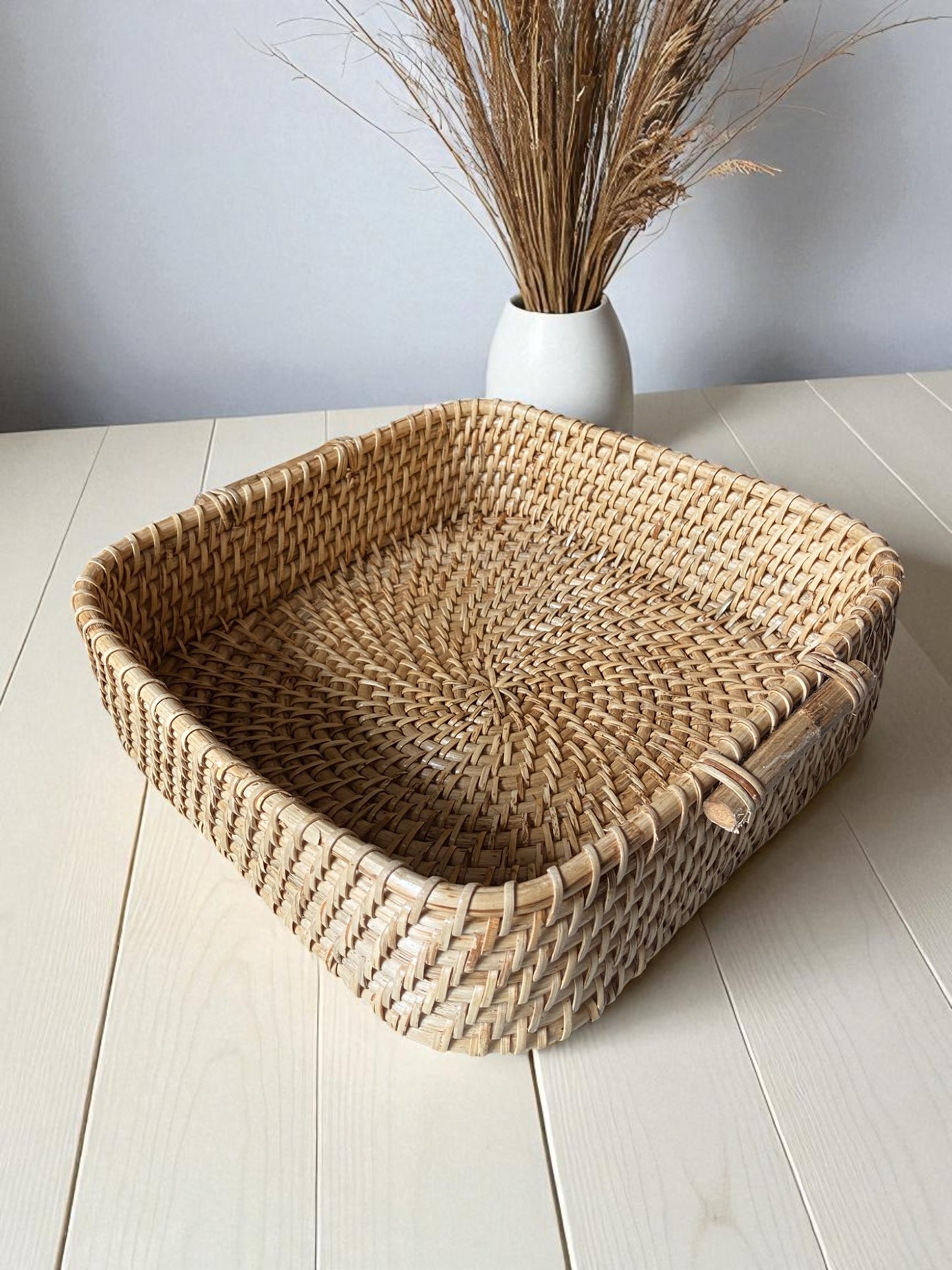 Handwoven Rattan Serving Tray, Natural Square Wicker Tray