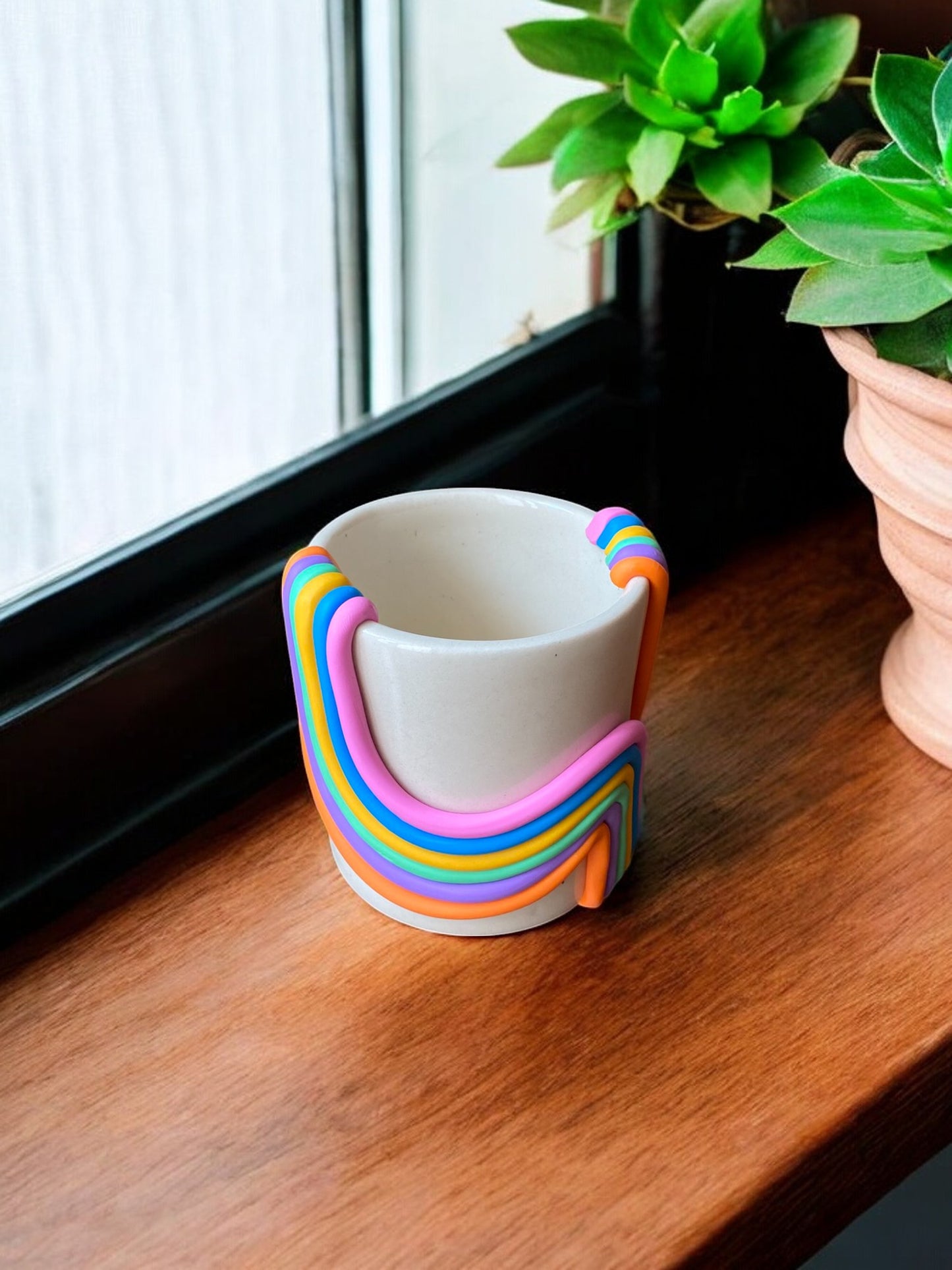 Handmade Ceramic Small Round Rainbow Planter