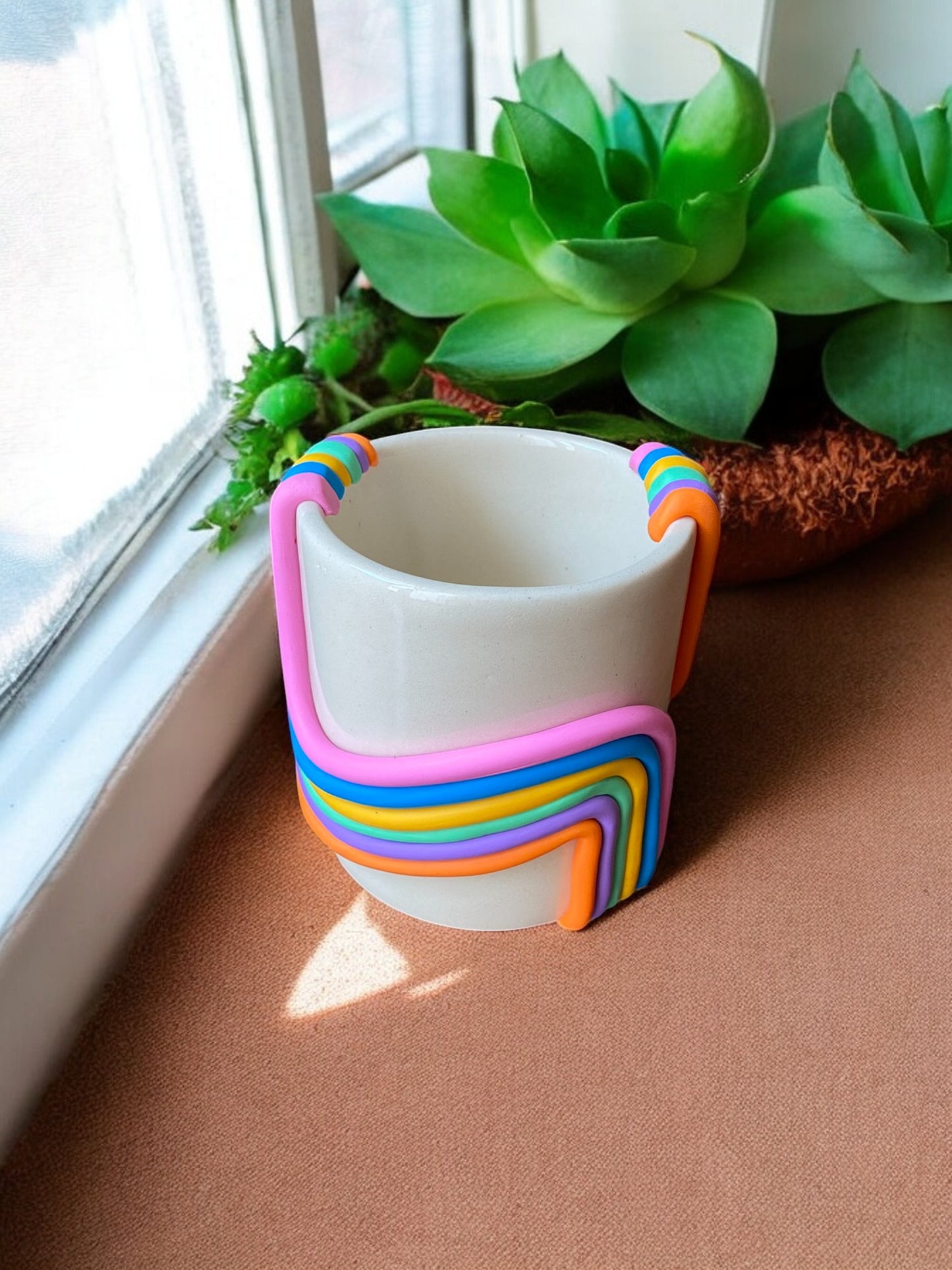 Handmade Ceramic Small Round Rainbow Planter