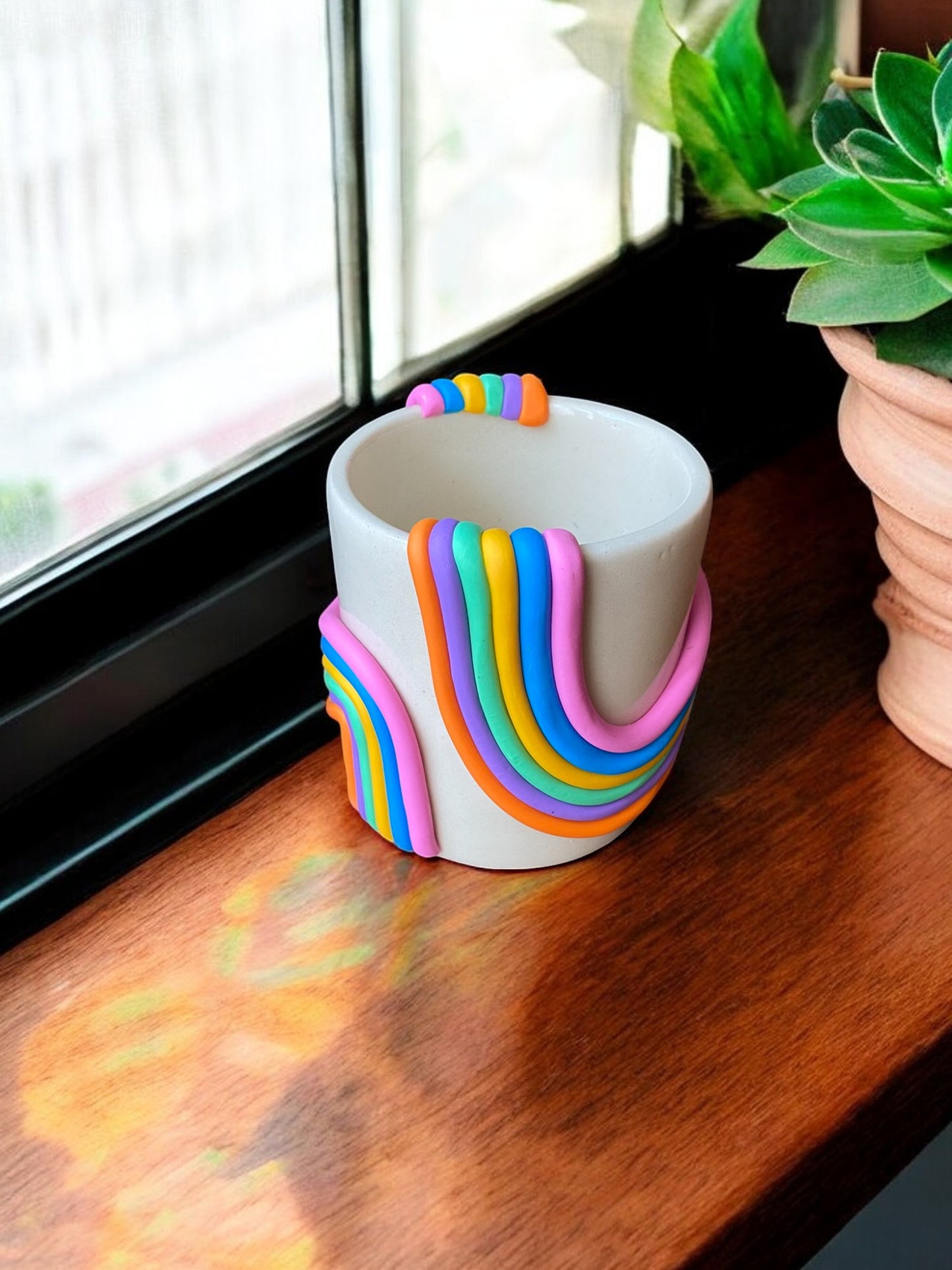 Handmade Ceramic Small Round Rainbow Planter