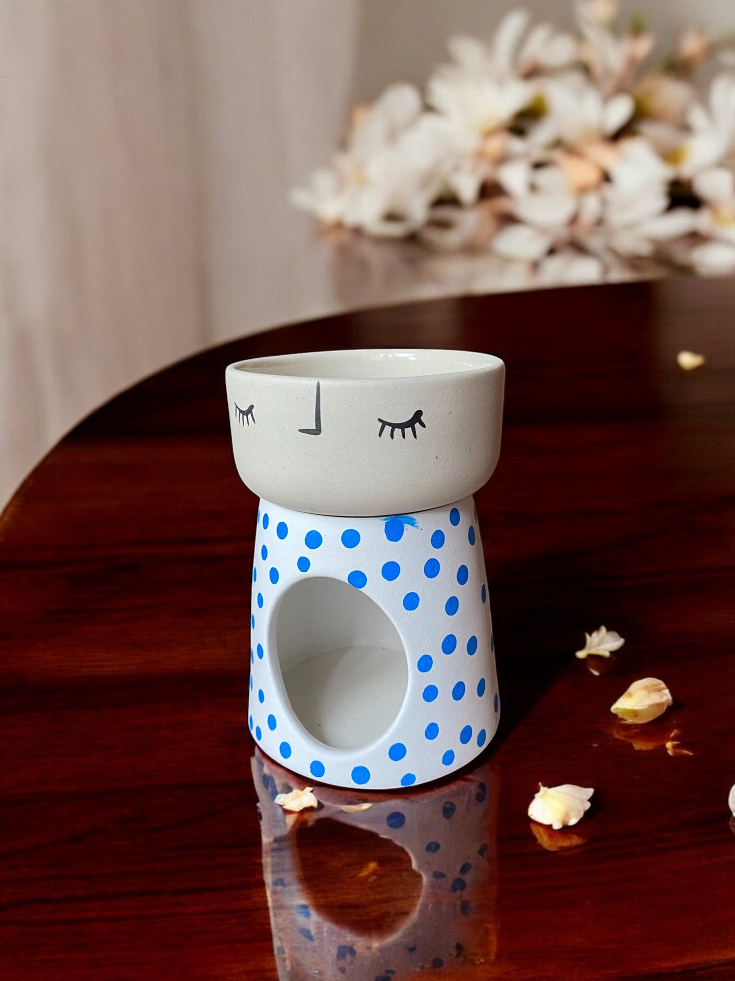 Handmade Ceramic Oil Burner – Polka Dot Face Motif