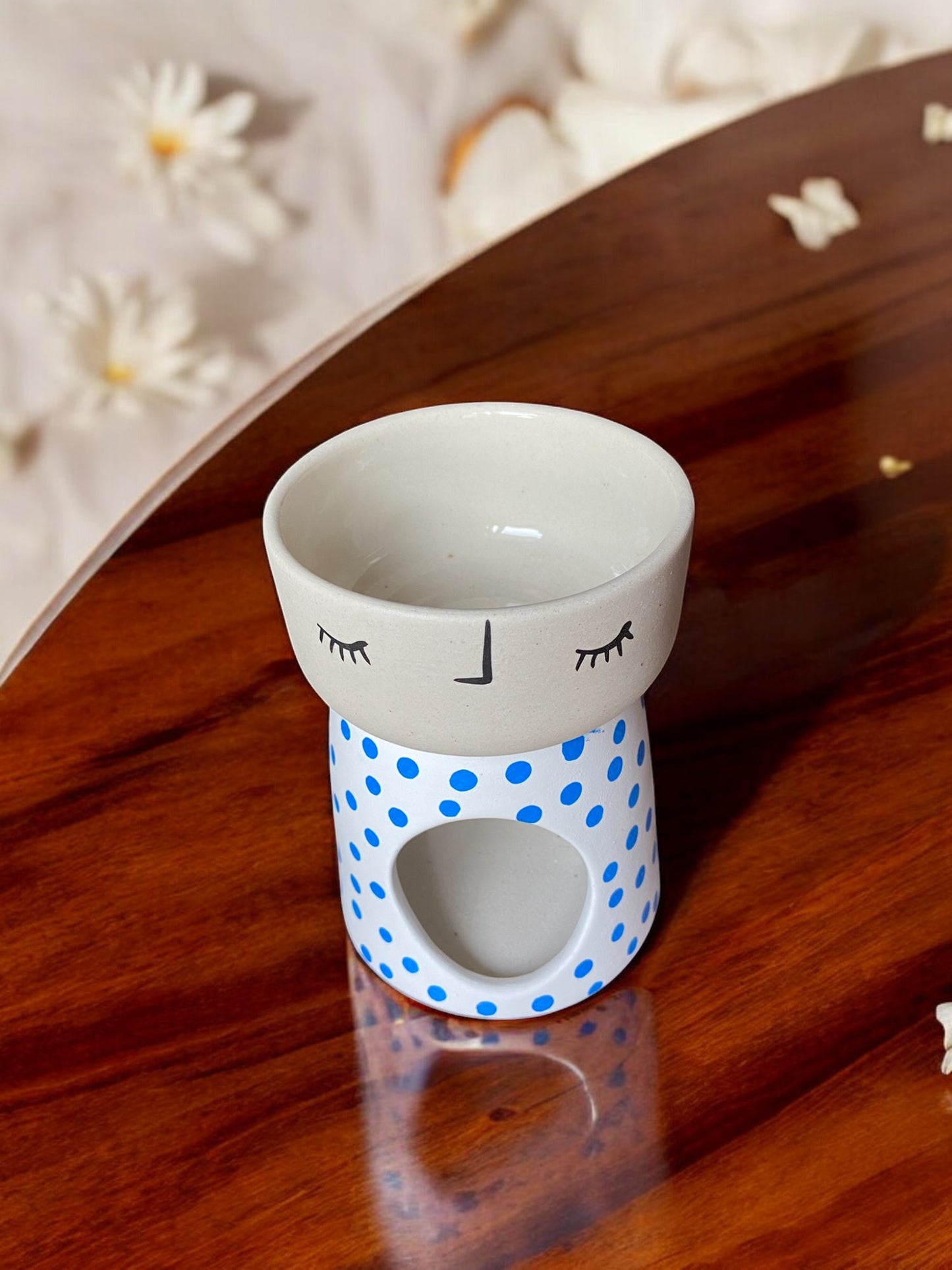 Handmade Ceramic Oil Burner – Polka Dot Face Motif