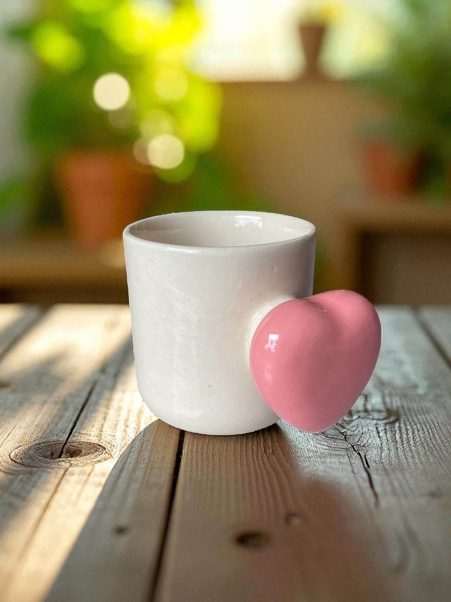 Ceramic Coffee Mug with Pink Heart Handle