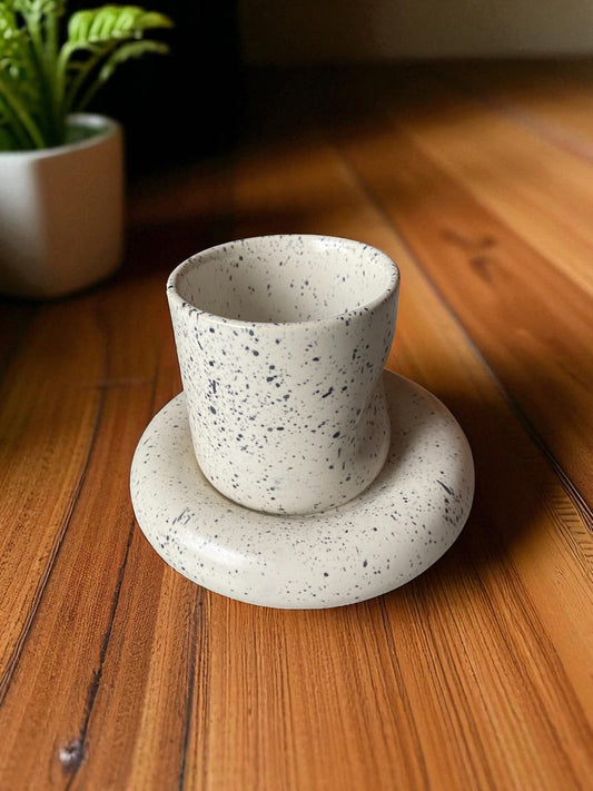 Modern Speckled Ceramic Cup and Saucer Set