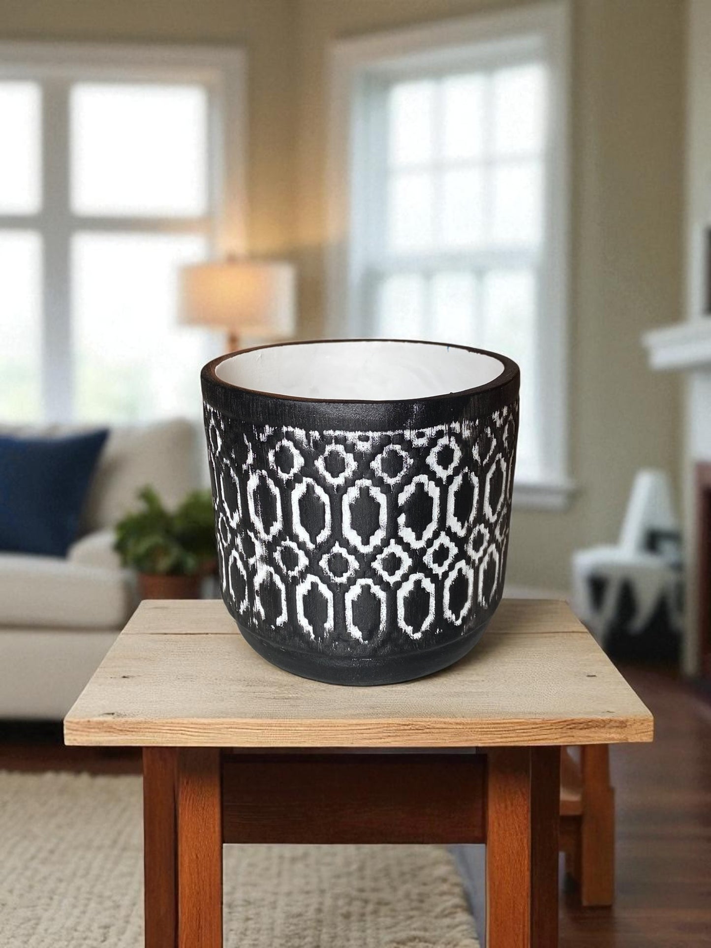 Decorative Ceramic Planter Pot with Black and White Geometric Pattern