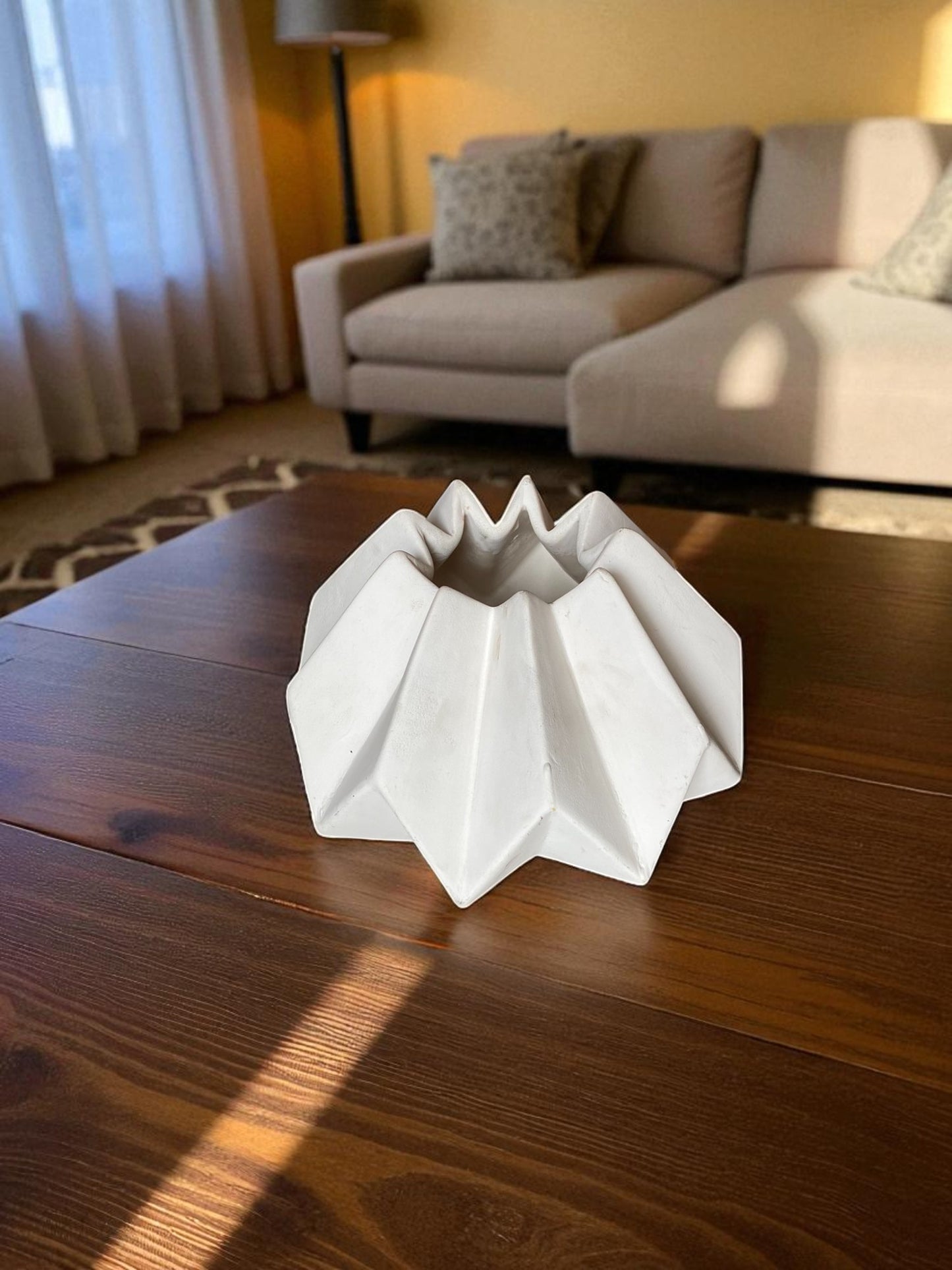 Modern Geometric Ceramic Vase, Origami-Inspired Design
