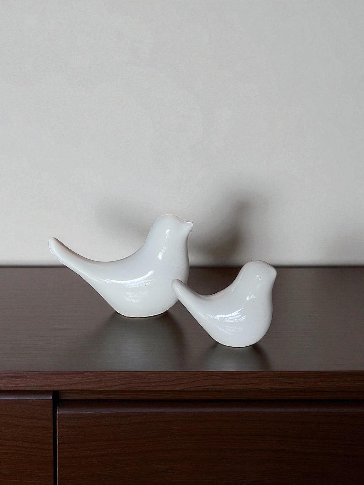 Ceramic Bird Figurines, White Decorative Dove Sculptures, Set of 2