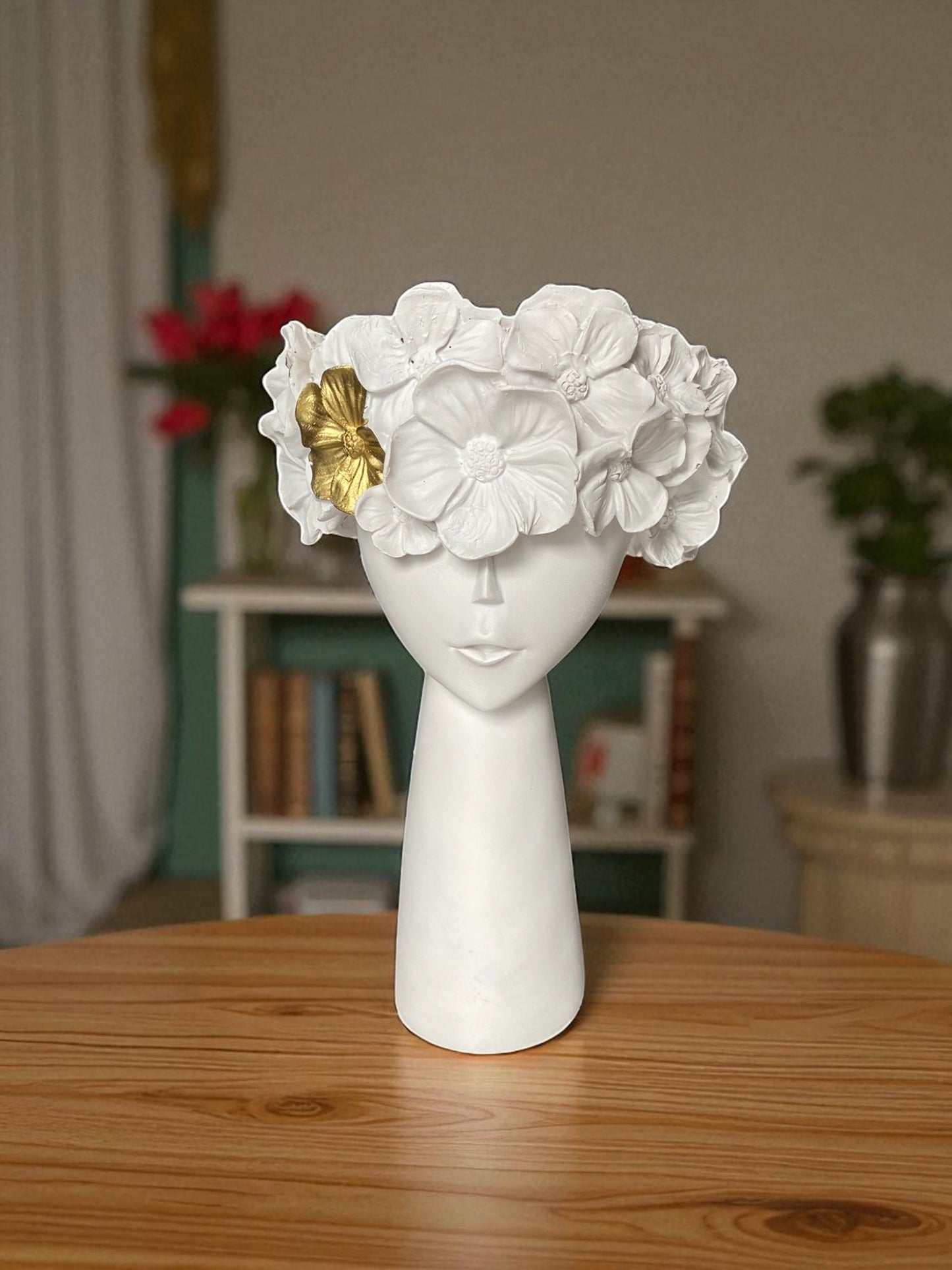Decorative Charming Lady Head Vase with Gold Floral Crown