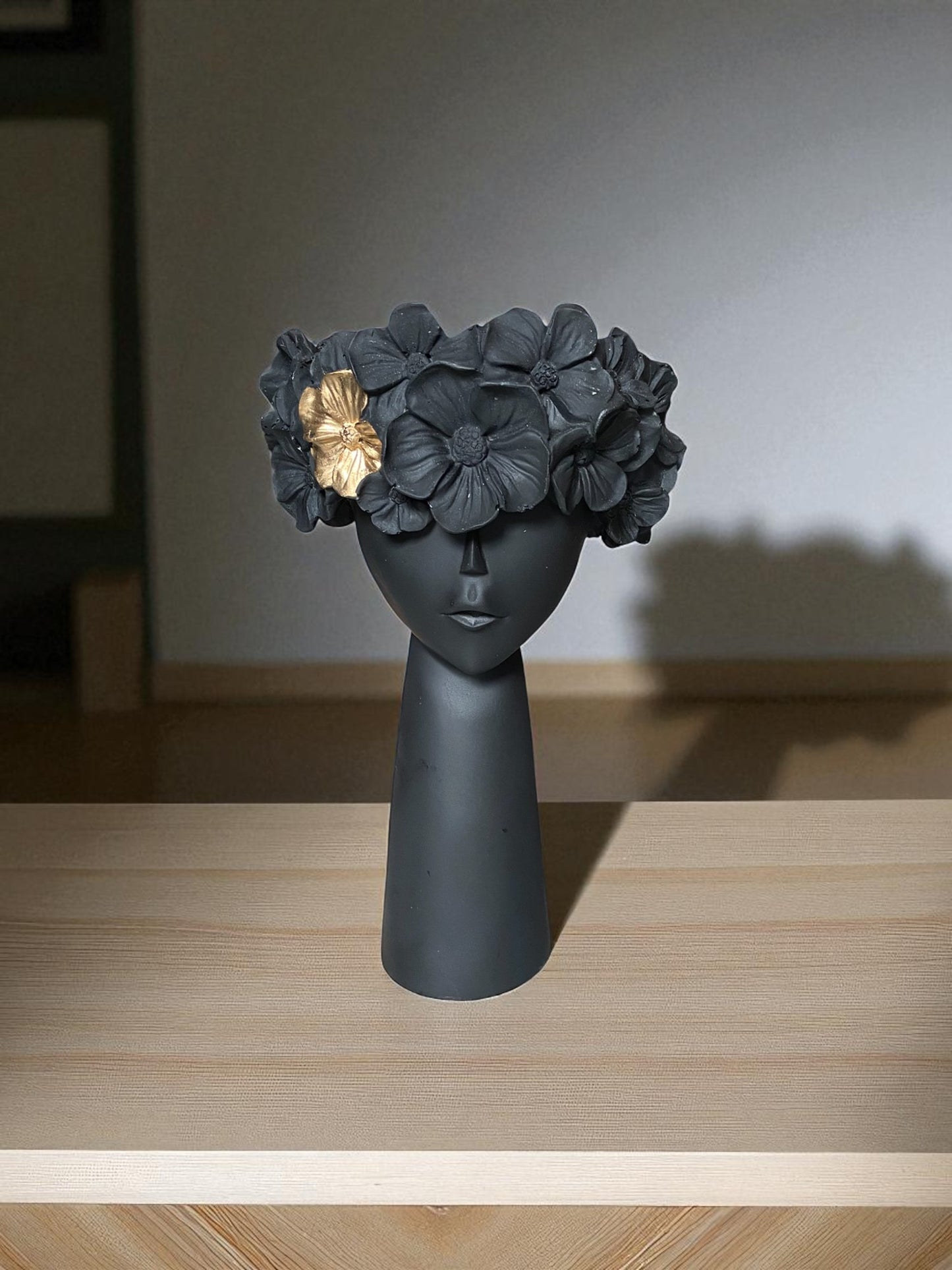 Decorative Charming Lady Head Vase with Gold Floral Crown