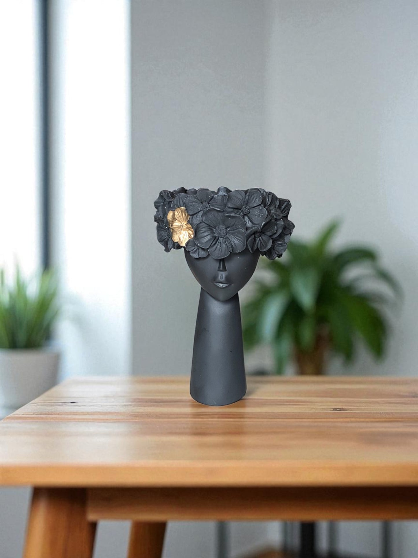 Decorative Charming Lady Head Vase with Gold Floral Crown