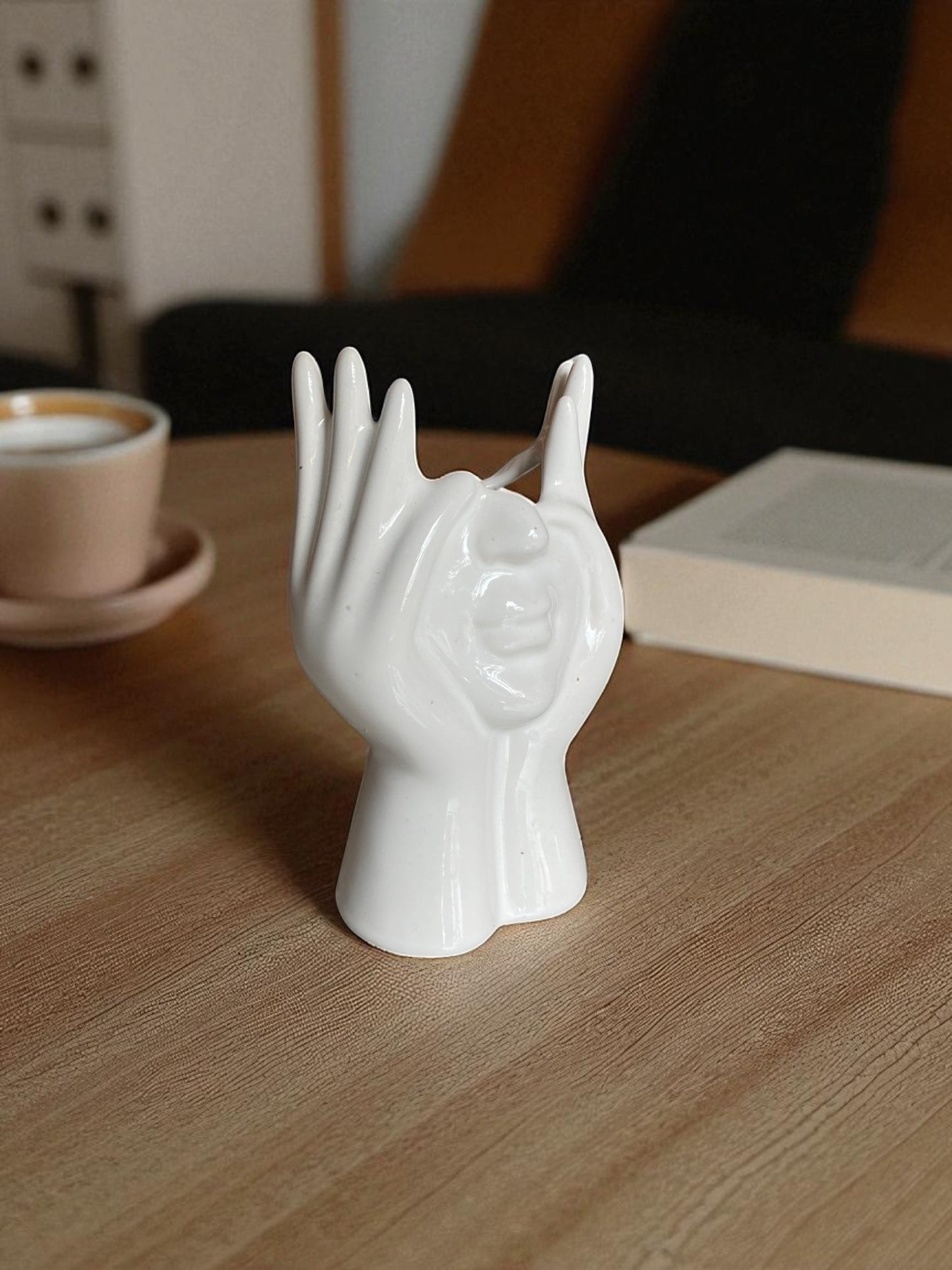 Modern Abstract Face Ceramic Vase, White Decorative Sculpture