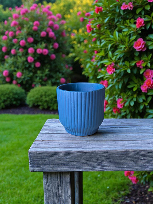 Modern Ribbed Ceramic Plant Pot, Indoor Outdoor Decorative Planter