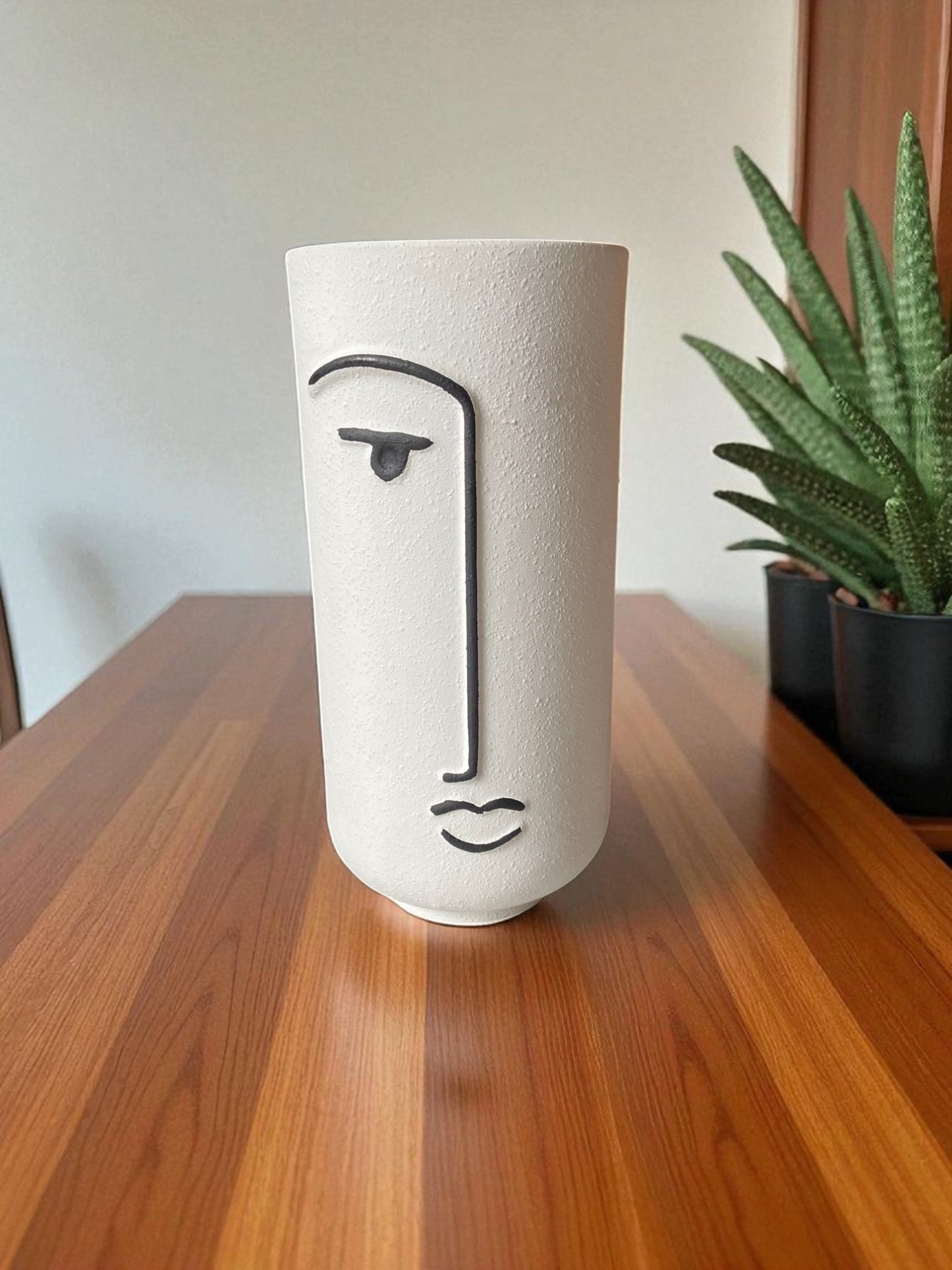 Modern Abstract Half Face Ceramic Vase, Minimalist Design