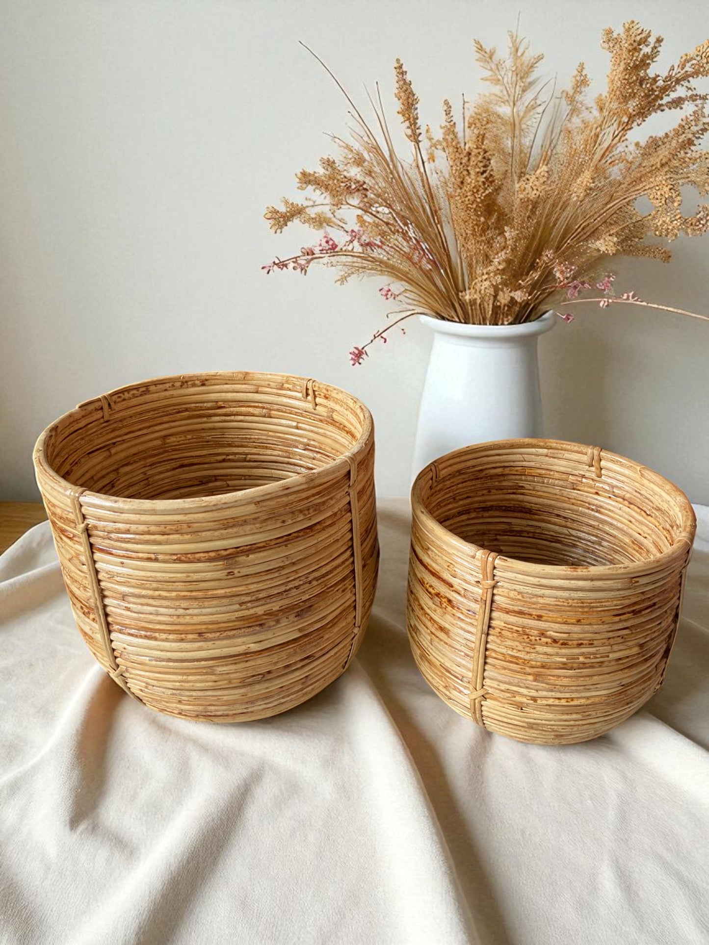 Natural Rattan Planter, Handwoven Decorative Containers