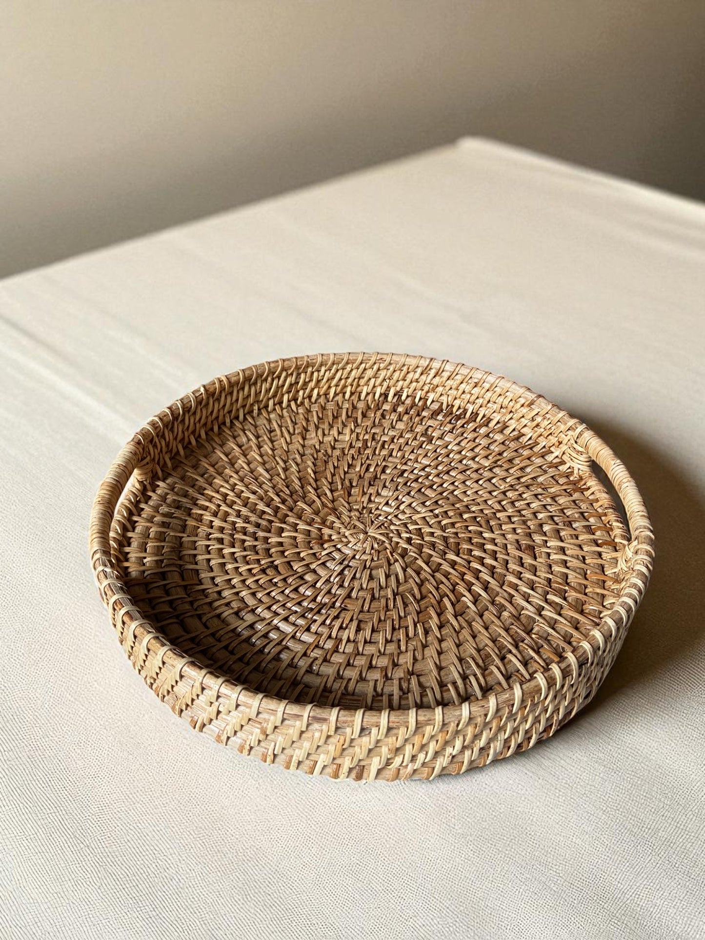 Handwoven Rattan Serving Tray, Natural Round Wicker Tray
